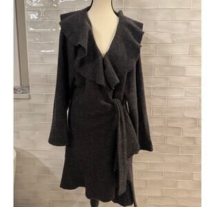 Sarah Spencer 100% Wool Cardigan Gray Open Front Waterfall 1X